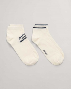 Gant 2-Pack Ankle Men's Socks Beige White | TZWMU-8705