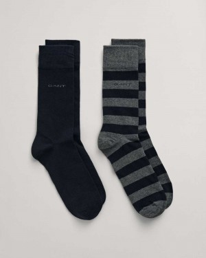 Gant 2-Pack Barstripe & Solid Men's Socks Charcoal Melange | SFXLB-2975