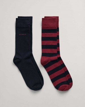 Gant 2-Pack Barstripe & Solid Men's Socks Plumped Red | ELONW-9780