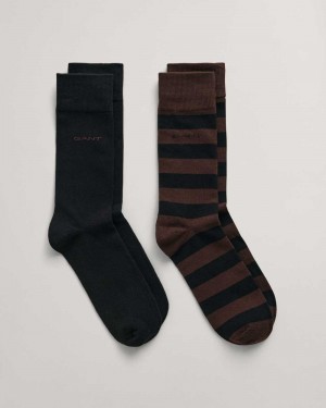 Gant 2-Pack Barstripe & Solid Men's Socks Rich Brown | XWFKI-2305