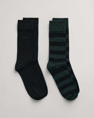 Gant 2-Pack Barstripe & Solid Men's Socks Tartan Green | SCREA-6741