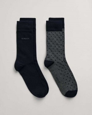 Gant 2-Pack Dot & Solid Men's Socks Charcoal Melange | JFVWT-3096