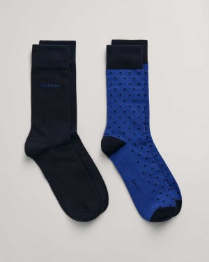 Gant 2-Pack Dot & Solid Men's Socks College Blue | VUPIT-4715