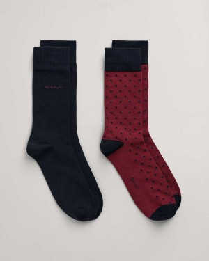 Gant 2-Pack Dot & Solid Men's Socks Plumped Red | DSUOV-5281