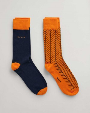 Gant 2-Pack Herringbone Patterned Men's Socks Pumpkin Orange | DVYMR-8409