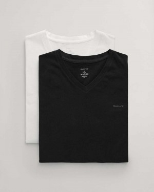 Gant 2-Pack V-Neck Men's T-Shirt Black White | FTYOI-5149