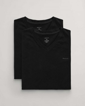 Gant 2-Pack V-Neck Men's T-Shirt Black | SGOXJ-8437