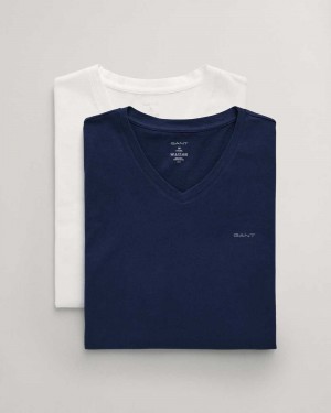 Gant 2-Pack V-Neck Men's T-Shirt Navy White | DOGTJ-7804