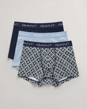 Gant 3-Pack G Patterned Men's Trunks Evening Blue | OVQKZ-9825