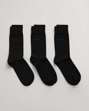 Gant 3-Pack Mercerized Cotton Men's Socks Black | URCFI-9084