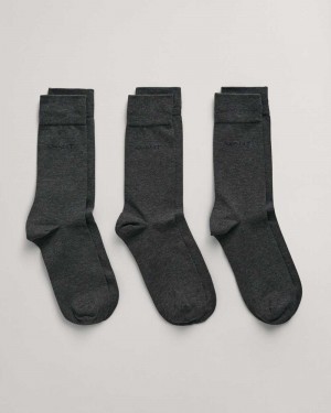 Gant 3-Pack Mercerized Cotton Men's Socks Charcoal Melange | XDPYS-8315