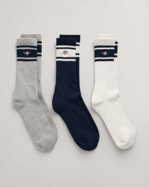 Gant 3-Pack Shield Sport Men's Socks Evening Blue | EXGKQ-6543