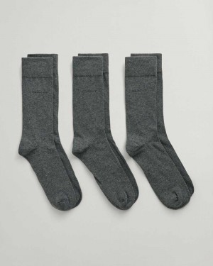 Gant 3-Pack Soft Cotton Men's Socks Charcoal Melange | XGFOY-7806