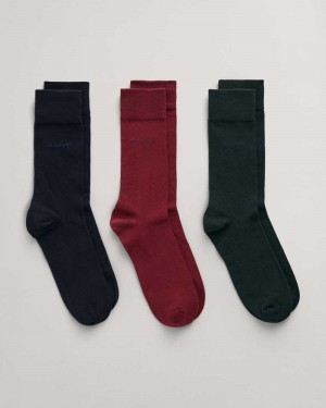 Gant 3-Pack Soft Cotton Men's Socks Plumped Red | WLHUR-8263