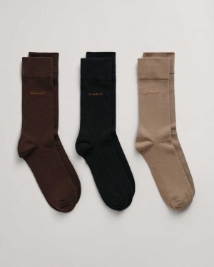 Gant 3-Pack Soft Cotton Men's Socks Rich Brown | GHDBQ-0942