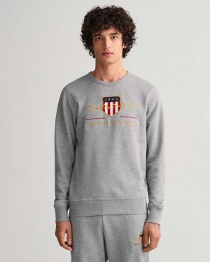 Gant Archive Shield Crew Neck Men's Sweatshirts Grey Melange | TBSRV-9407