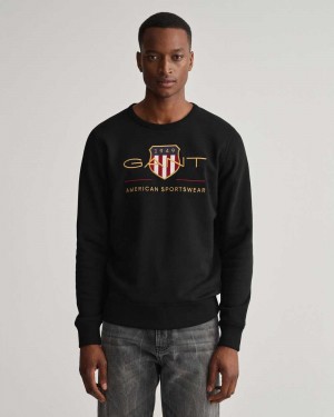 Gant Archive Shield Crew Neck Men's Sweatshirts Black | POFVJ-0318