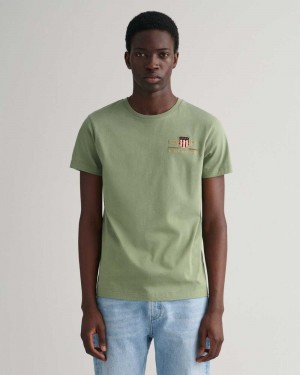 Gant Archive Shield Embroidered Men's T-Shirt Kalamata Green | OUGSQ-9085