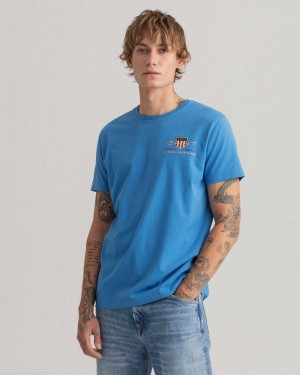 Gant Archive Shield Embroidery Men's T-Shirt Day Blue | IECTB-7041