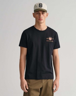 Gant Archive Shield Embroidery Men's T-Shirt Black | KPRHB-2468