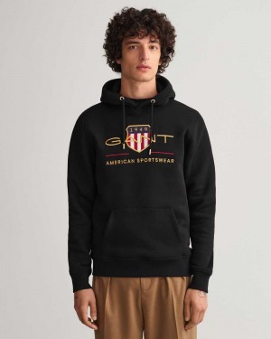 Gant Archive Shield Men's Hoodie Black | ROINZ-7148