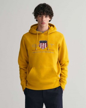 Gant Archive Shield Men's Hoodie Dark Mustard Yellow | FOGXE-2745