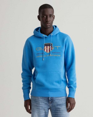 Gant Archive Shield Men's Hoodie Day Blue | CRXWL-4295