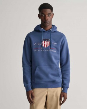 Gant Archive Shield Men's Hoodie Dusty Blue Sea | CEUFR-0867