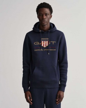 Gant Archive Shield Men's Hoodie Evening Blue | QFAWY-9573