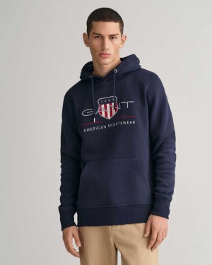 Gant Archive Shield Men's Hoodie Evening Blue | COJLA-7984