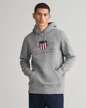 Gant Archive Shield Men's Hoodie Grey Melange | MHDZR-5741