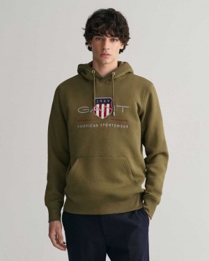 Gant Archive Shield Men's Hoodie Juniper Green | ZKRTB-4056