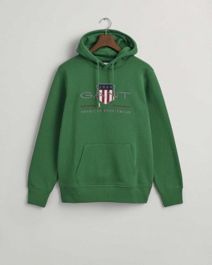 Gant Archive Shield Men's Hoodie Lavish Green | NXMPF-1605