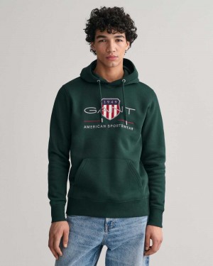 Gant Archive Shield Men's Hoodie Tartan Green | AGKYV-1649