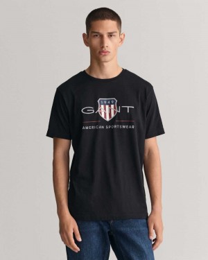 Gant Archive Shield Men's T-Shirt Black | LRJOP-3610