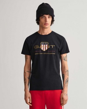 Gant Archive Shield Men's T-Shirt Black | PBRNJ-6905