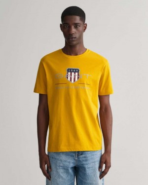 Gant Archive Shield Men's T-Shirt Dark Mustard Yellow | JIMFL-3576