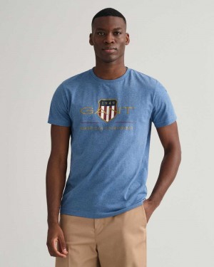 Gant Archive Shield Men's T-Shirt Denim Blue Melange | JFEYC-1084