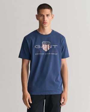 Gant Archive Shield Men's T-Shirt Dusty Blue Sea | JUDMB-7312