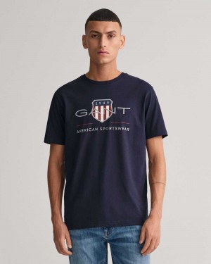 Gant Archive Shield Men's T-Shirt Evening Blue | EFGWH-4218