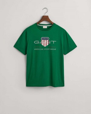 Gant Archive Shield Men's T-Shirt Lavish Green | ZXHAM-6329