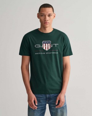 Gant Archive Shield Men's T-Shirt Tartan Green | COJPM-6453