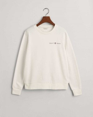 Gant Archive Shield Print Crew Neck Women's Sweatshirts Beige White | WXZEQ-3906