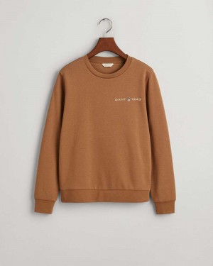 Gant Archive Shield Print Crew Neck Women's Sweatshirts Brown | UMIVN-1729