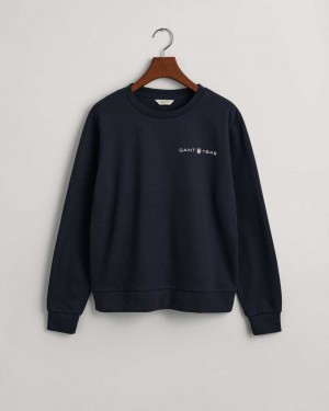 Gant Archive Shield Print Crew Neck Women's Sweatshirts Evening Blue | YTXFL-3581