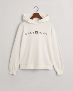 Gant Archive Shield Print Women's Hoodie Beige White | QJKNW-2805