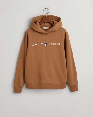 Gant Archive Shield Print Women's Hoodie Brown | BNDYW-2970