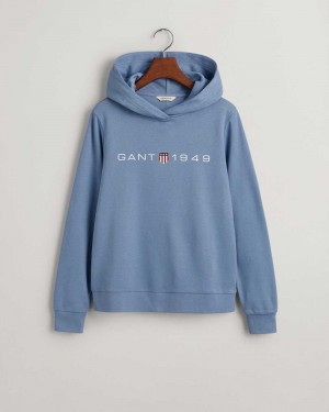 Gant Archive Shield Print Women's Hoodie Blue Water | GLPZJ-5206