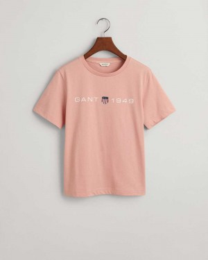 Gant Archive Shield Print Women's T-Shirt Dusty Rose | DUCAH-5918