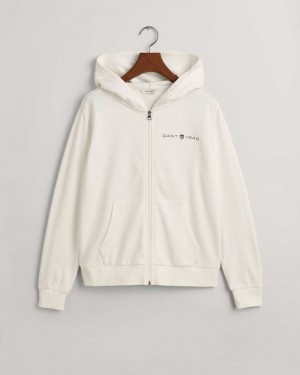 Gant Archive Shield Print Zip Women's Hoodie Beige White | ATDYV-9815